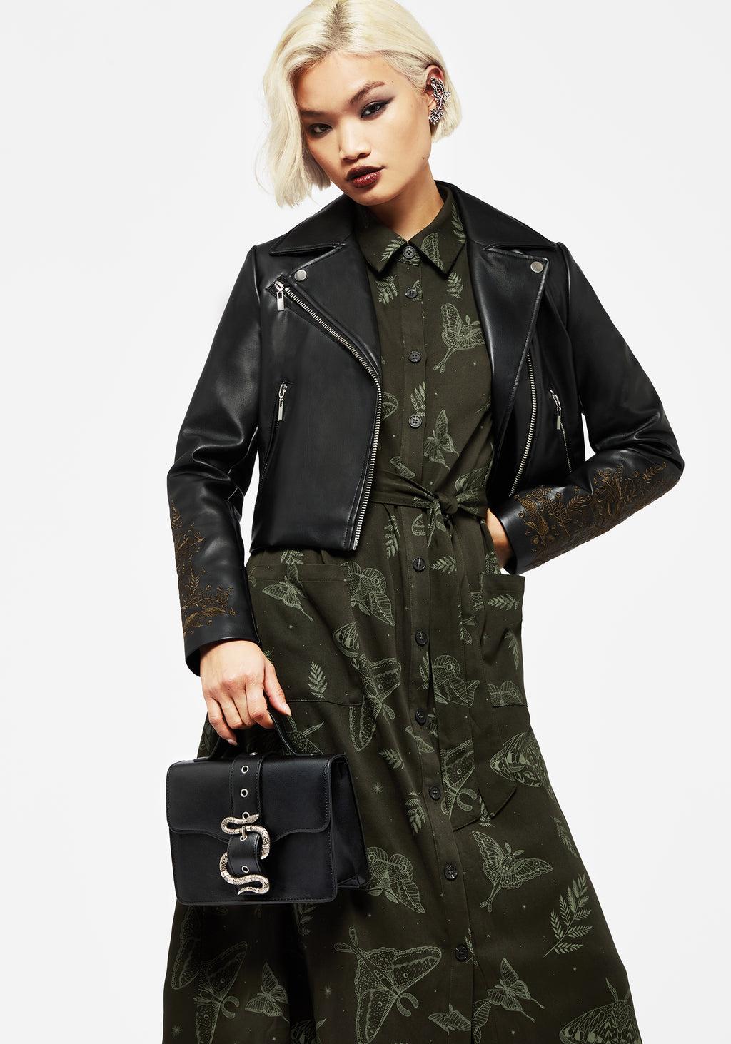 Callopistria Moth Print Midi Shirt Dress - Green Product Image