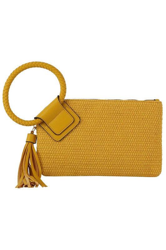 Canvas Cuff Handle Tassel Wristlet Clutch Product Image