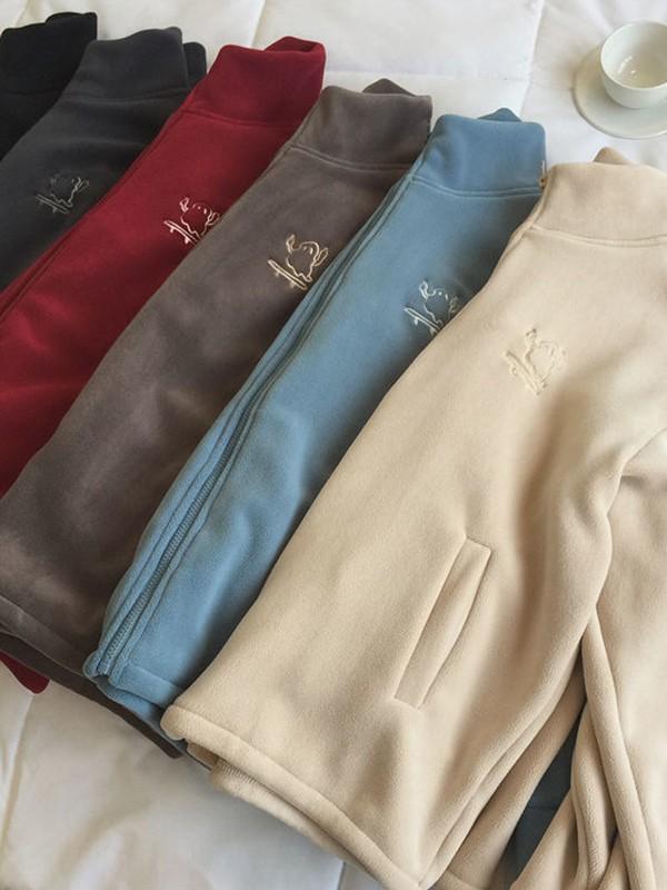 Embroidery Zip Up Fleece Jacket Product Image