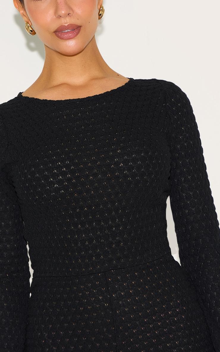 Petite Black Textured Jersey Long Sleeve Unitard Product Image