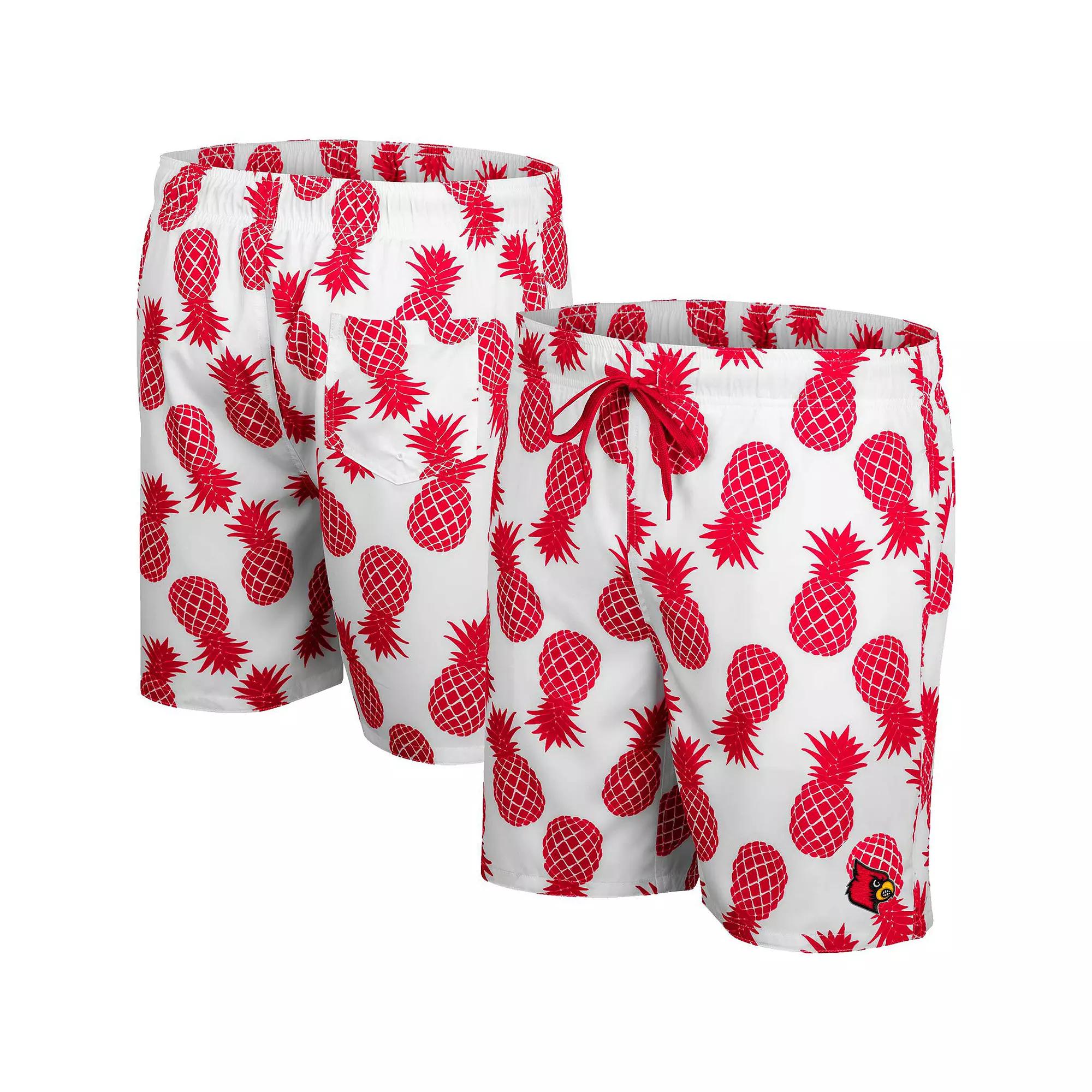 Men's Colosseum White Louisville Cardinals Pineapples Swim Shorts, Size: Medium Product Image
