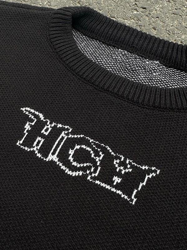 Men's Hip Pop Letter Print Crew Neck Sweater Product Image