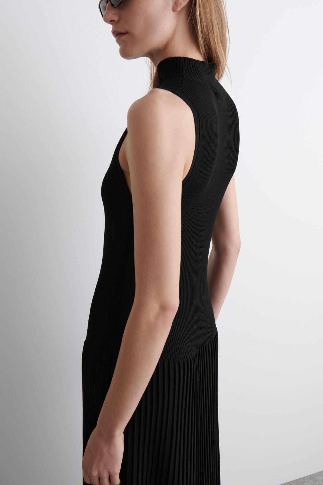 PLEATED HIGH-NECK MAXI DRESS Product Image