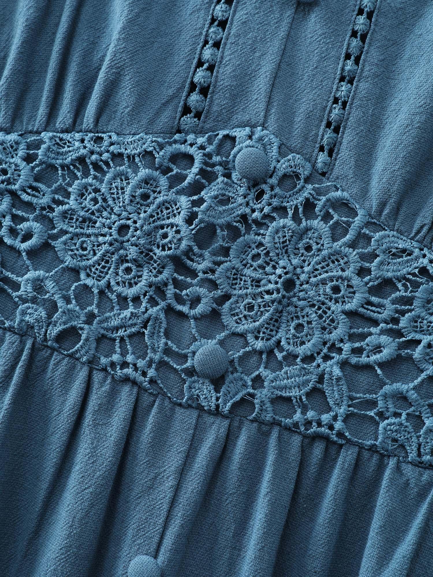 Lace Trim Shirred Pocket Maxi Dress Female Product Image