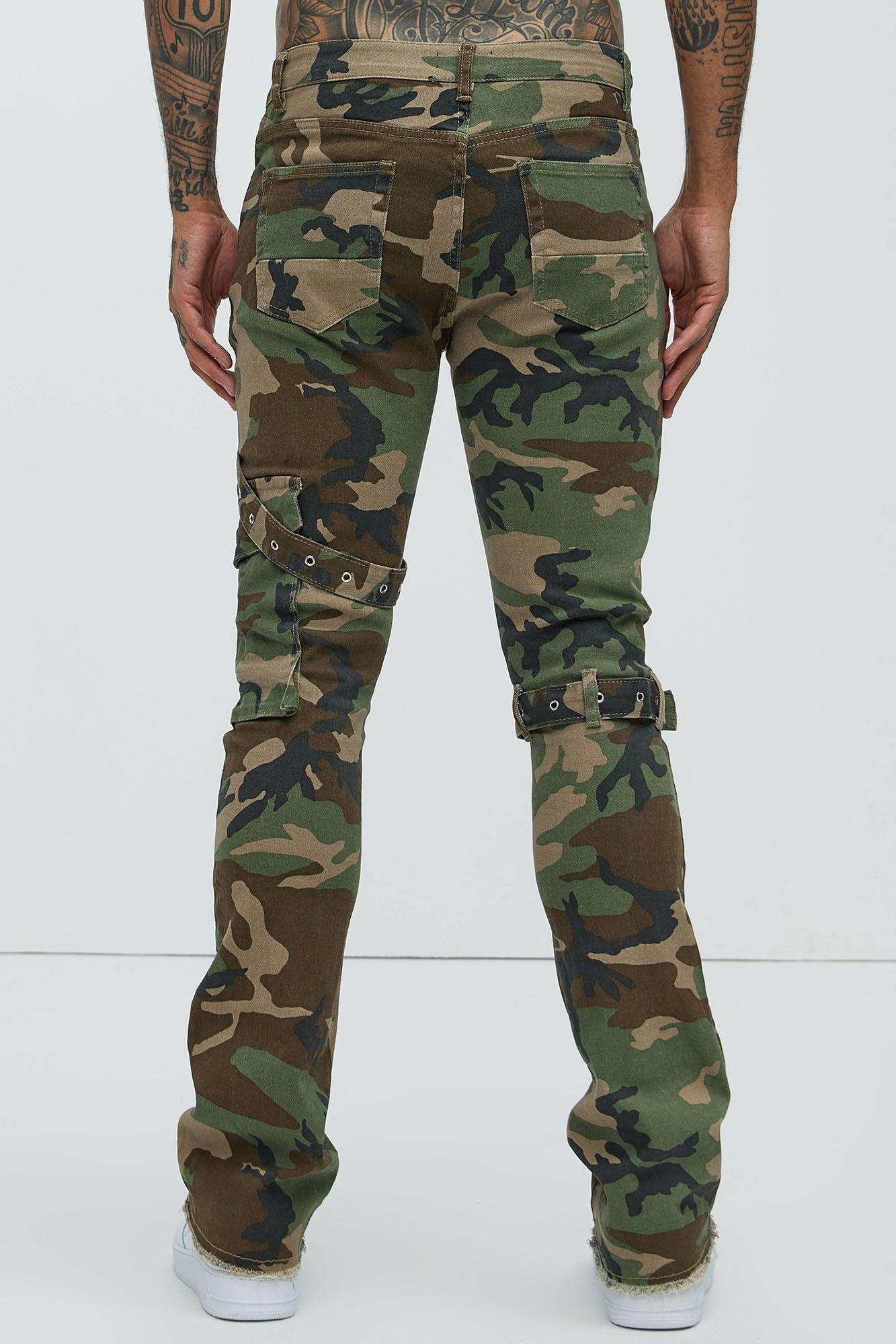 With The Straps Camo Stacked Skinny Flare Pants - Camouflage Product Image