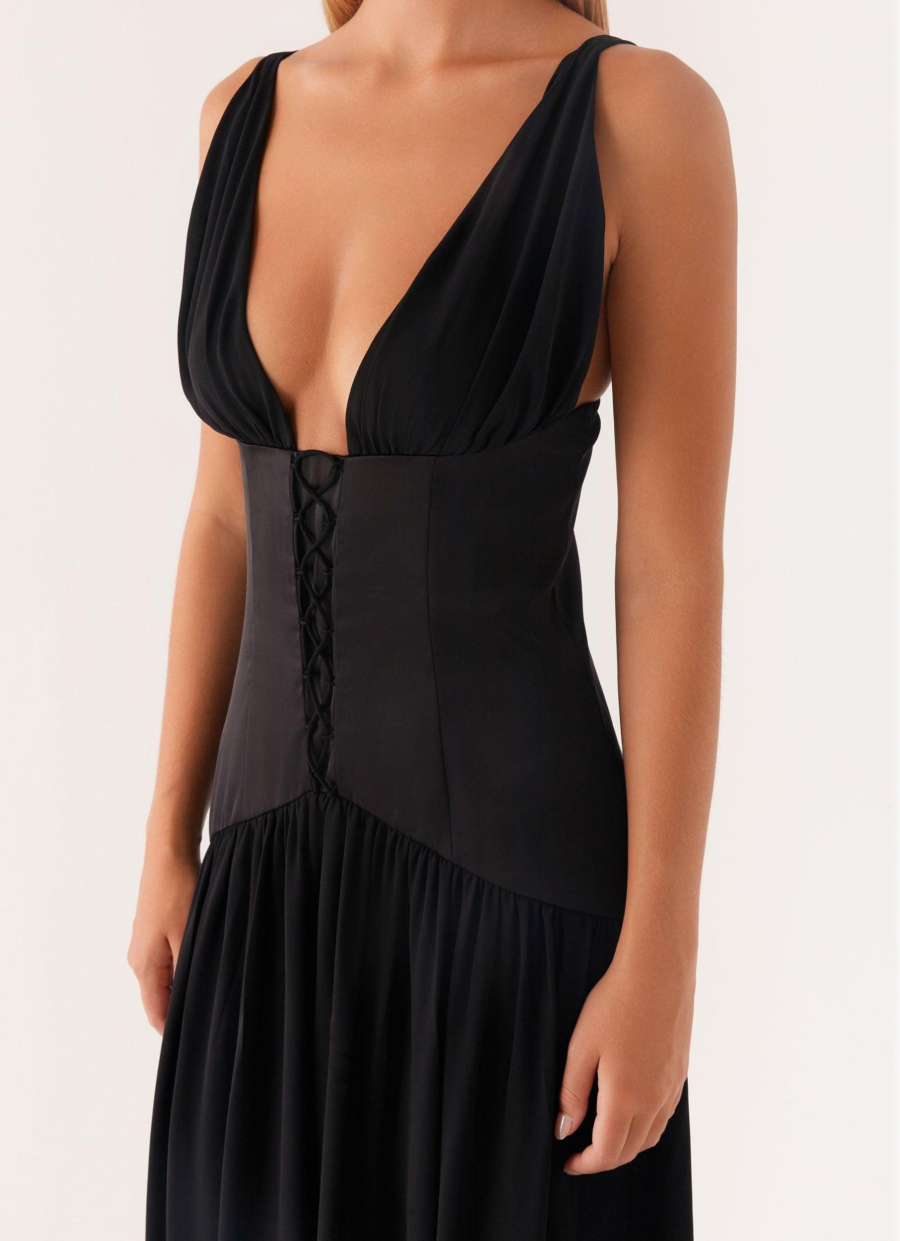 Dafina Satin Maxi Dress - Black Product Image