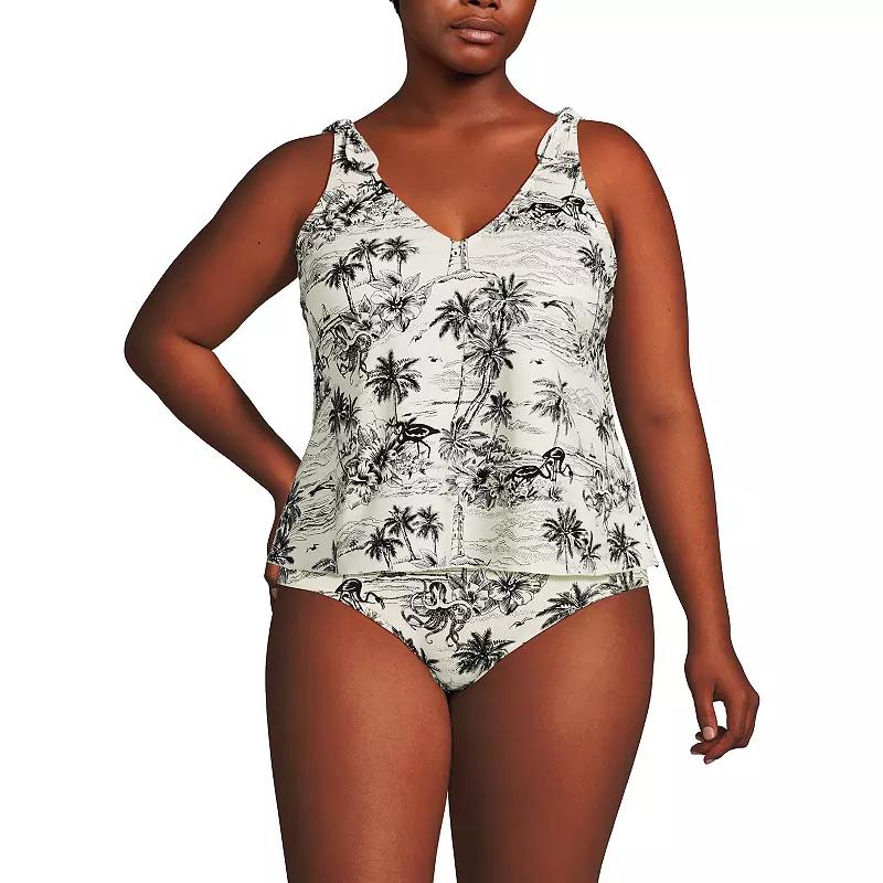 Plus Size Lands' End Tie Shoulder Flutter Tankini Top, Women's, Size: 22 W, Green White Floral Product Image