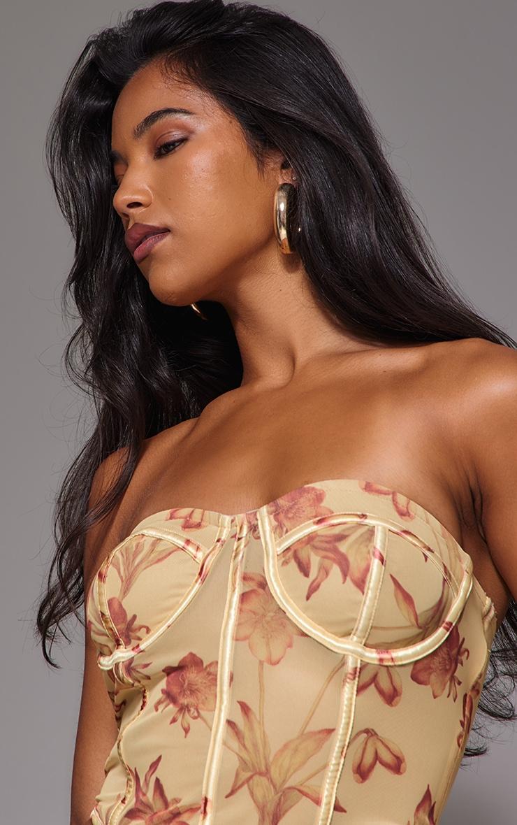 Butter Cream Mesh Boned Printed Long Corset Product Image