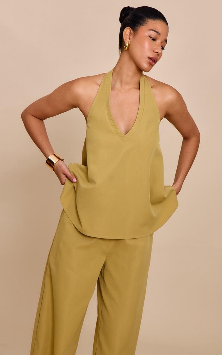  Sand Tailored Wide Leg Drawstring Pants Product Image