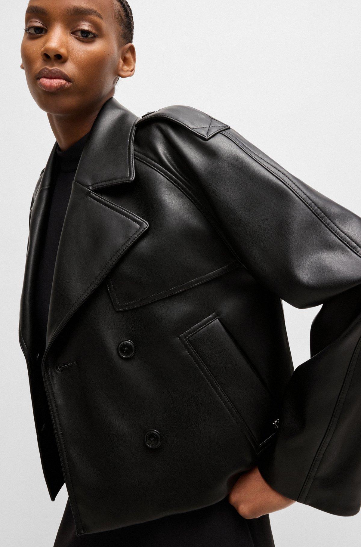Relaxed-fit double-breasted jacket in faux leather Product Image