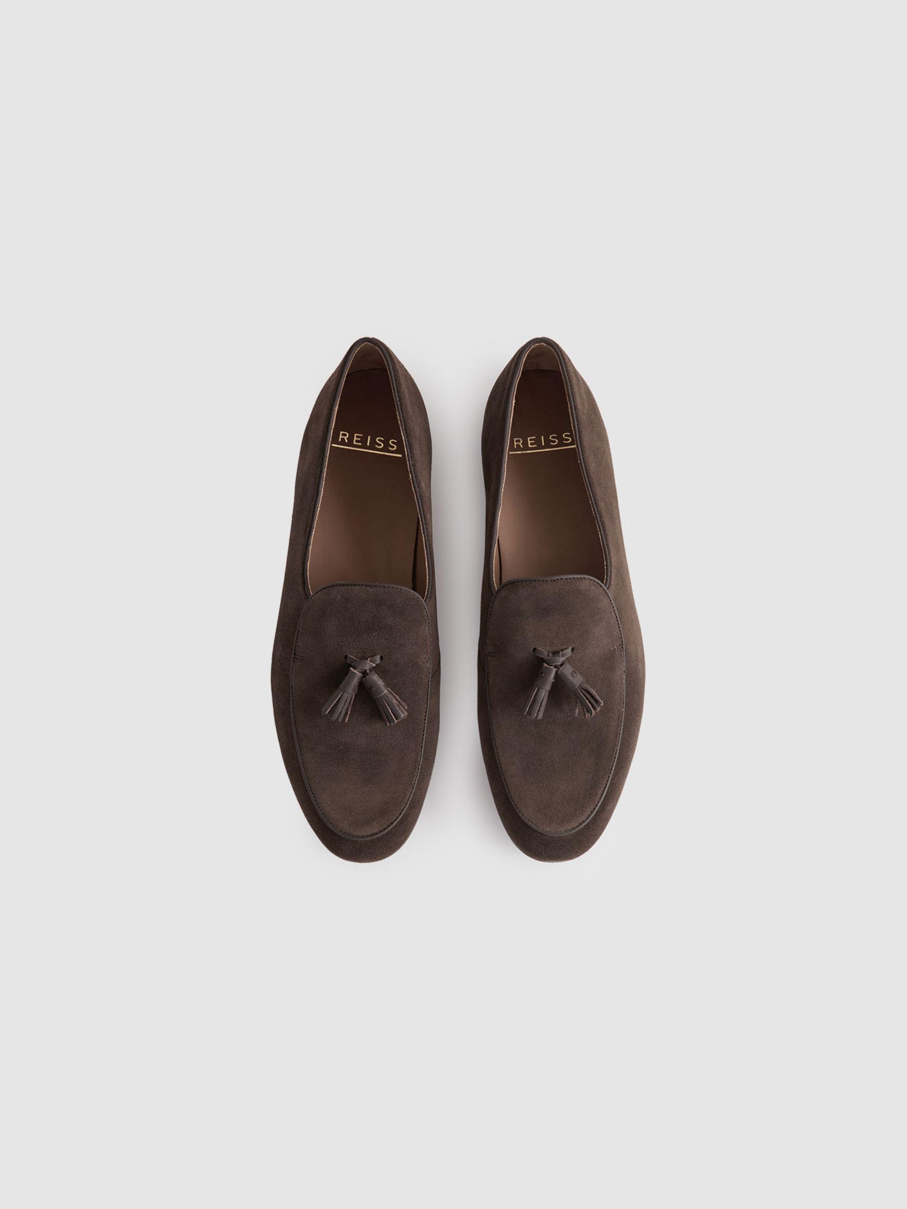Suede Slip-On Belgian Loafers in Dark Brown Product Image