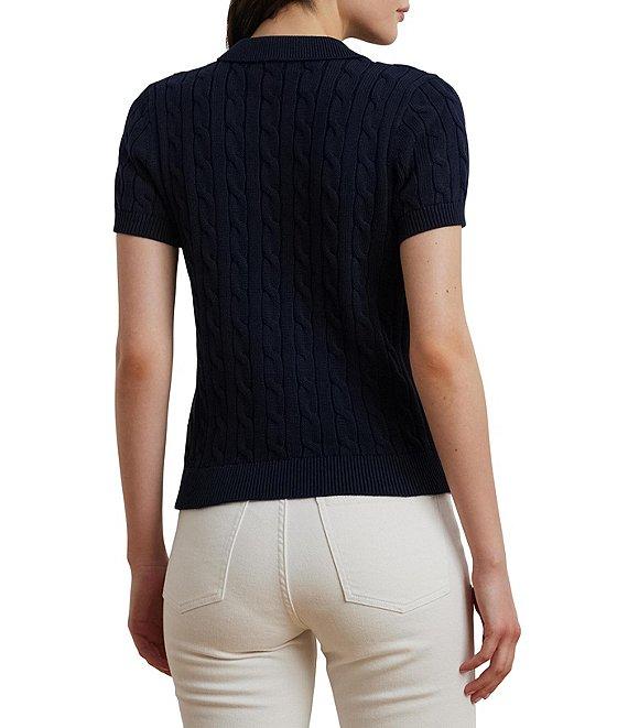 Lauren Ralph Lauren Ribbed Cable Knit Polo Collar Short Sleeve Shirt Product Image
