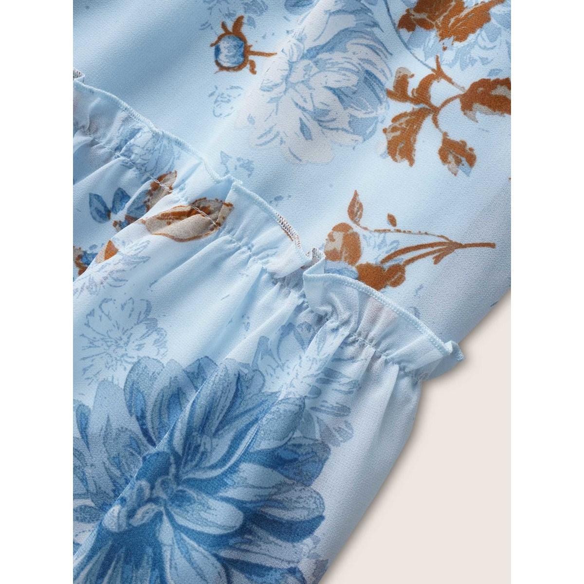 Plus Size Floral Wrap Mesh Ruffle Sleeve Dress LightBlue Women Formal V-neck Sleeveless Curvy BloomChic 30/6X Product Image