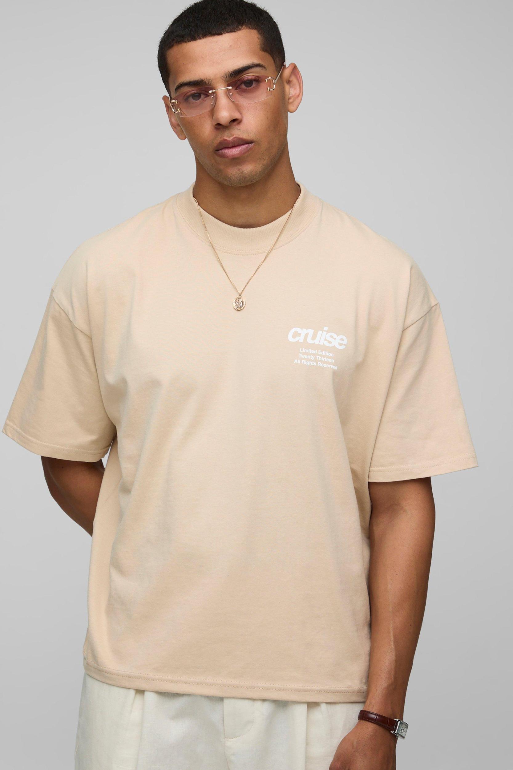 Oversized Boxy Extended Neck International Sun Slogan Print T-Shirt | boohooMAN USA Product Image