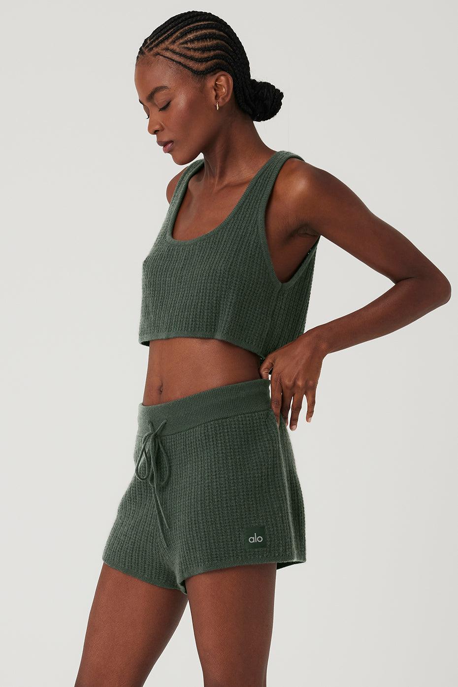 Cashmere Plush Waffle Cropped Tank - Dark Cactus Female Product Image