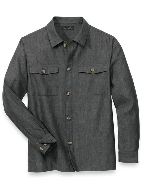 Linen Blend Solid Overshirt - Charcoal Product Image