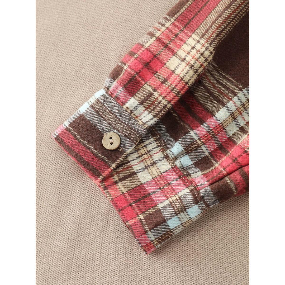 Plus Size Polo Collar Plaid Contrast Half-Placket Sweatshirt Women LightBrown Leisure Contrast Shirt collar Casual Sweatshirts BloomChic 14-16/1X Product Image