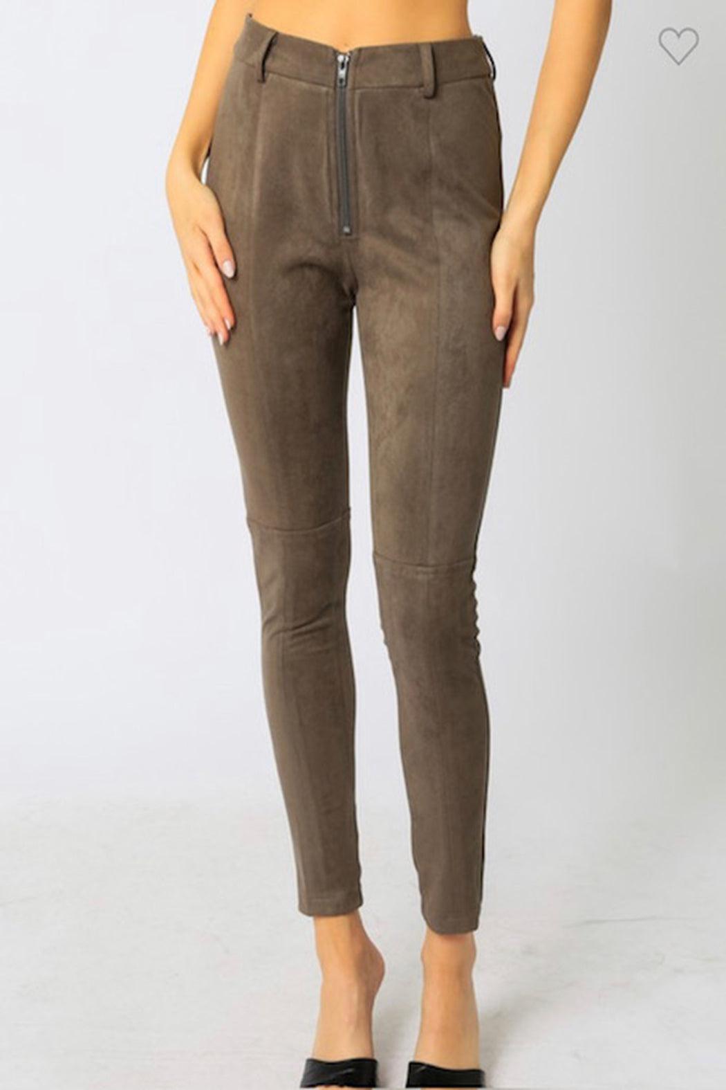 Olive Suede Pants Product Image