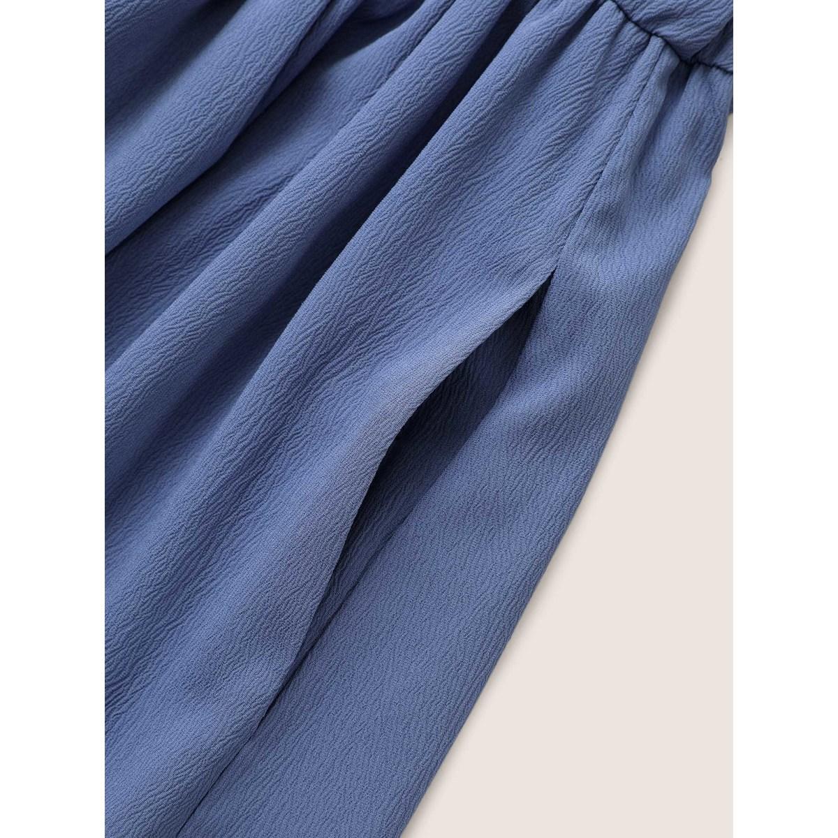 Plus Size Solid Button Detail Belted Elastic Waist Dress Stone Women At the Office Non V-neck Short sleeve Curvy Midi Dress BloomChic 14-16/1X Product Image