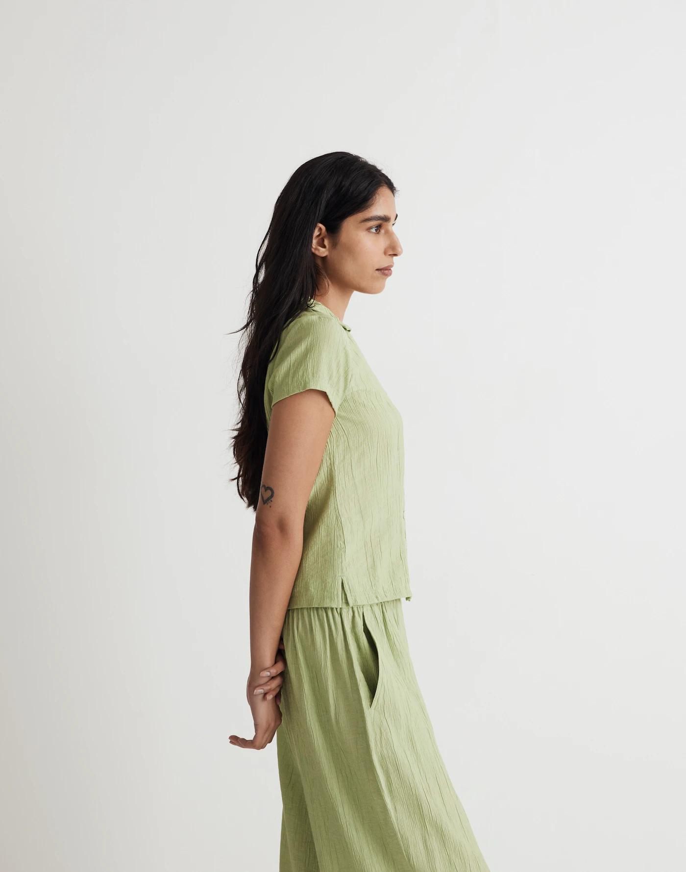 Notched V-Neck Button-Up Top Product Image