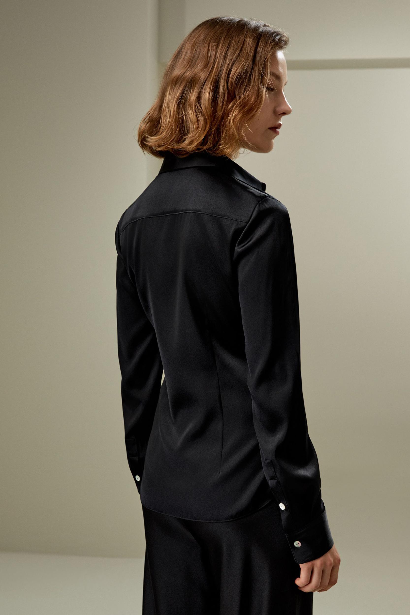 LILYSILK Silk Shirt Women - Black Natural Silk - Gorgeous Hidden Placket Tops XS Product Image