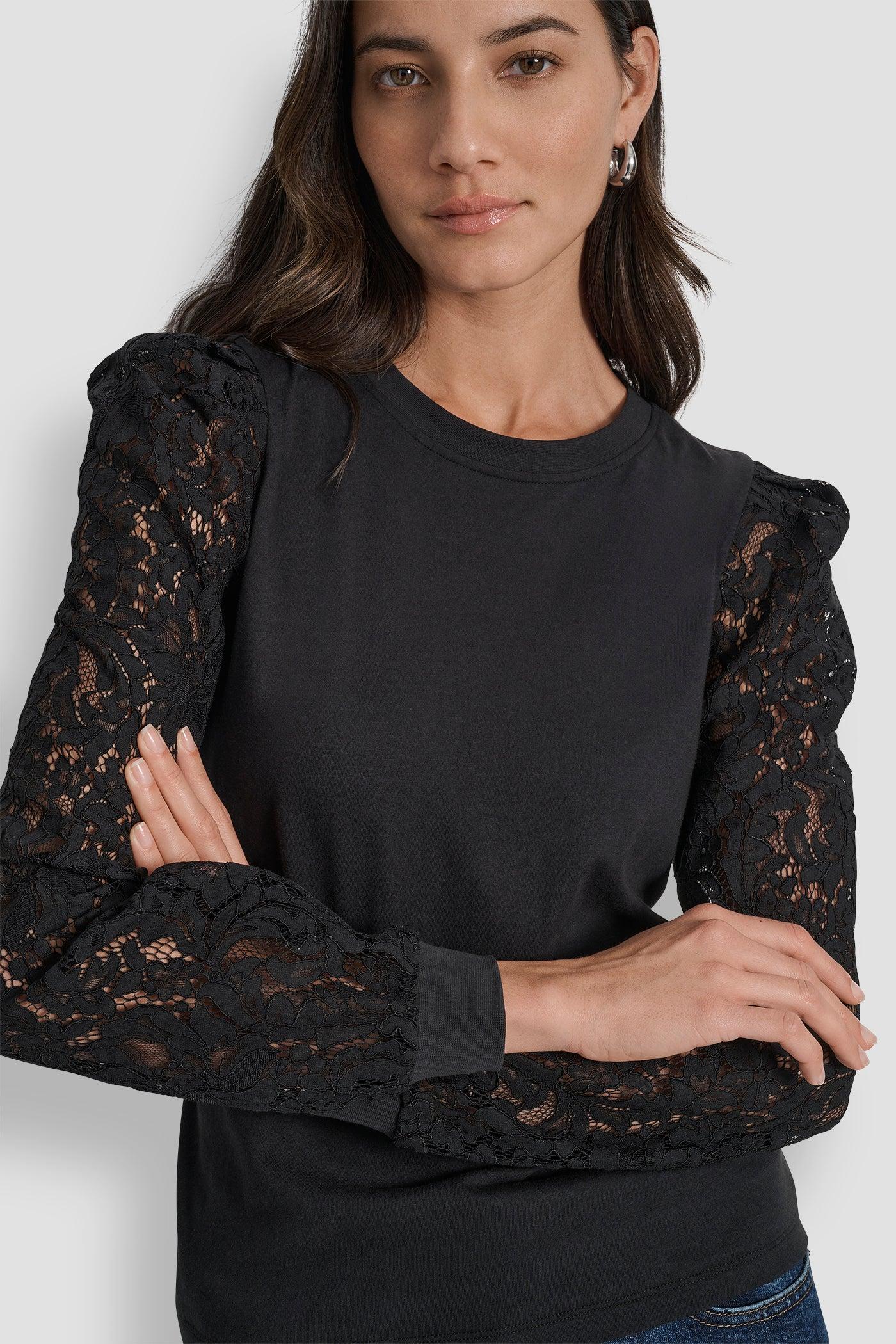 LACE PUFF LONG SLEEVE CREW NECK TEE Product Image