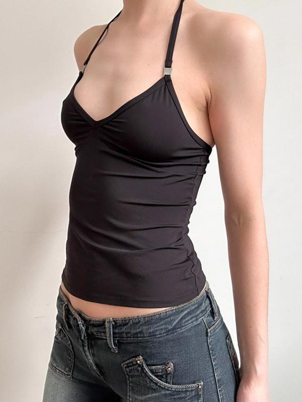 V-Neck Metal Trim Halter Vest Product Image