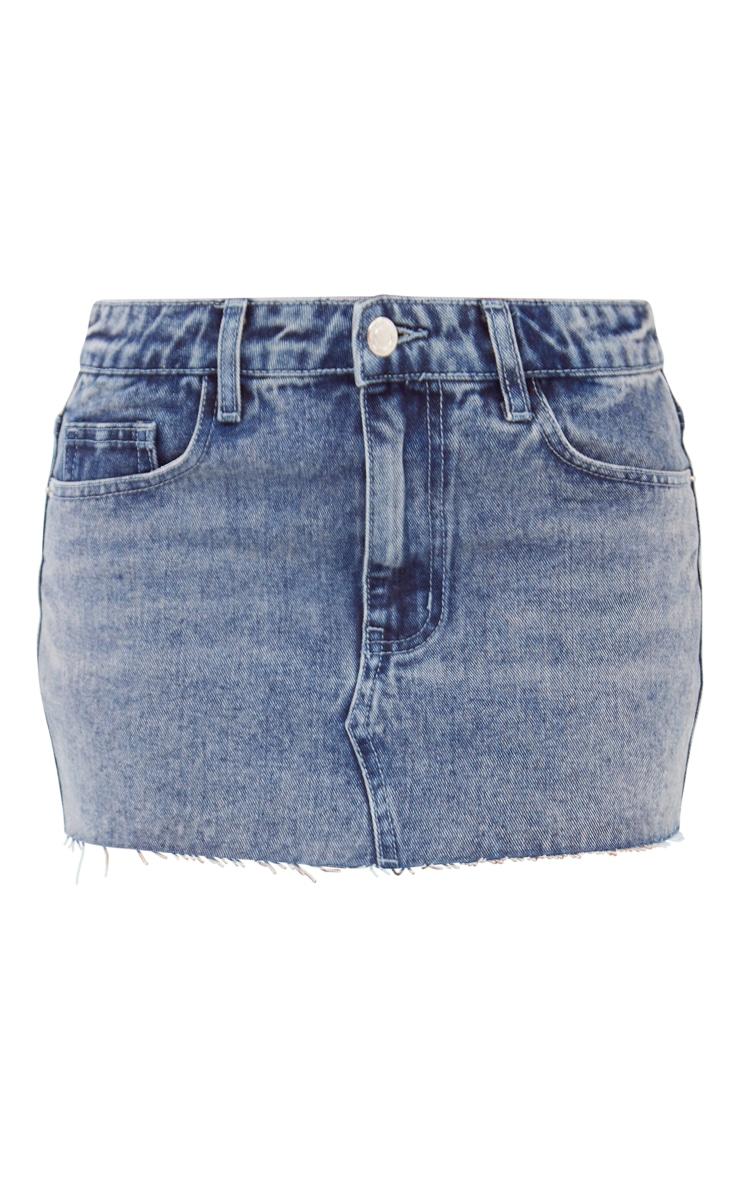 Petite Light Blue Frayed Denim Mini Skirt Product Image
