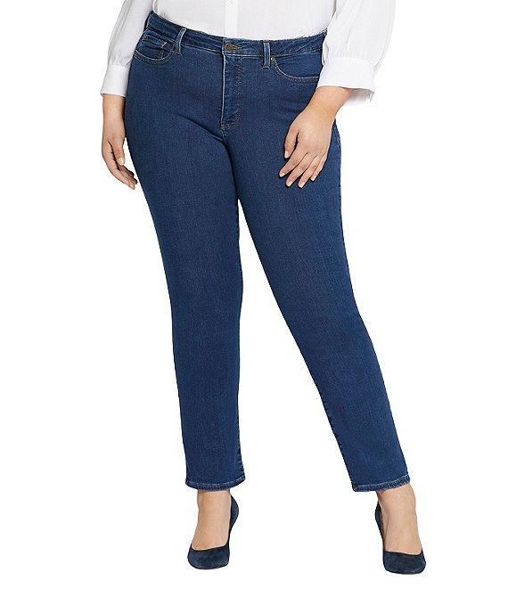 NYDJ Plus Size Sheri Slim Tonal Stitch High Rise 5-Pocket Slim Leg Ankle Jeans Product Image