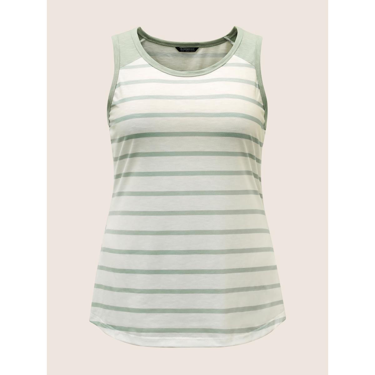 Plus Size Contrast Stripes Round Neck Tank Top Women LightGreen Casual Contrast Round Neck Everyday Tank Tops Camis BloomChic 10/M Product Image