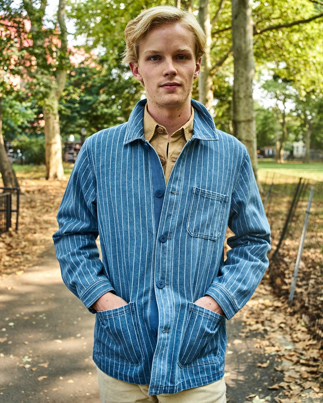 French Workman’s Jacket in Pinstripe Denim Product Image