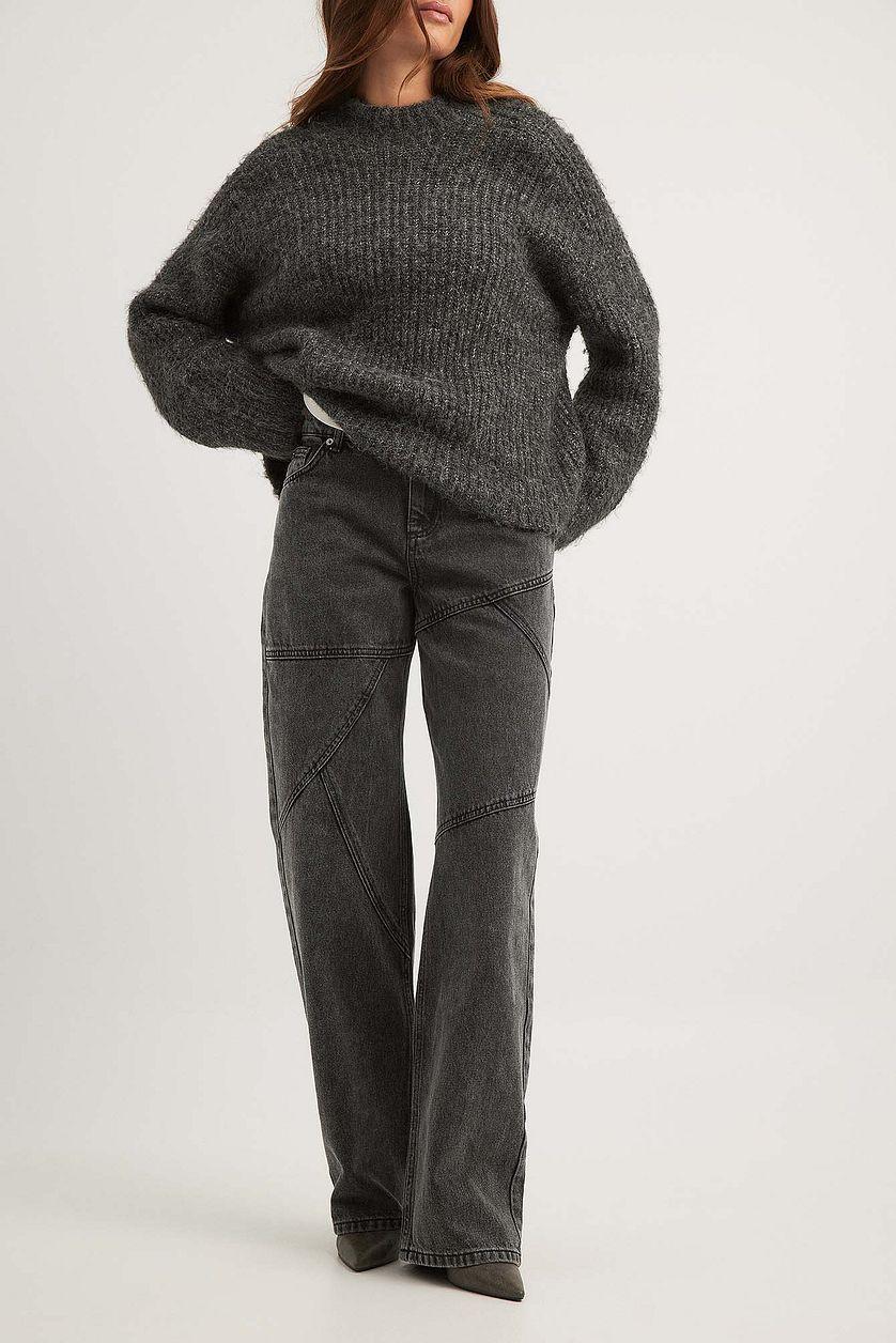 Mid Waist Loose Jeans with Seam Details Grey Product Image