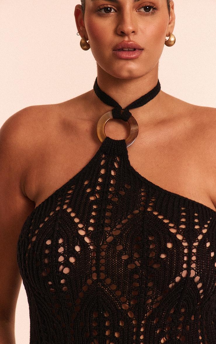 Plus Black Crochet Maxi Halter Neck Beach Dress Product Image