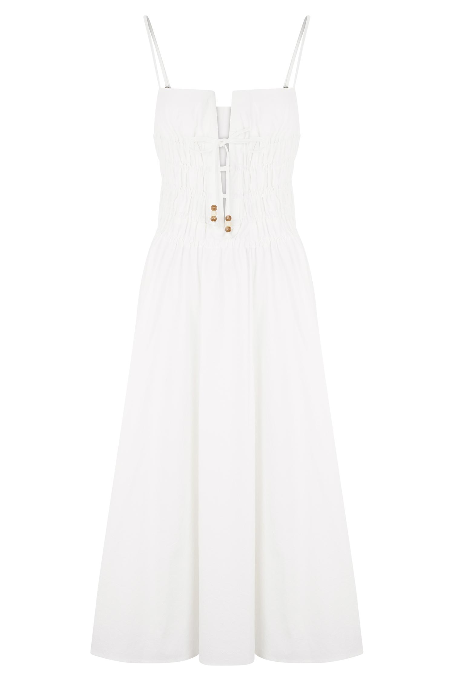 Elias Shirred Cotton Midi Dress - White Product Image
