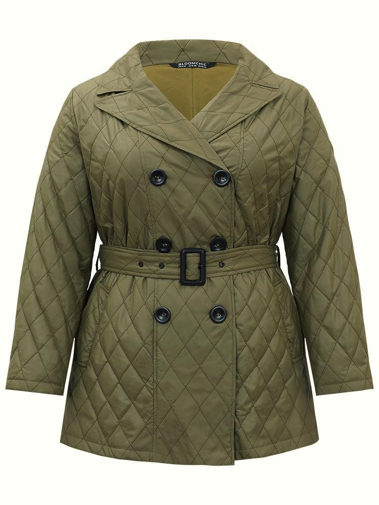 Solid Quilted Double Breasted Belted Coat Female Product Image