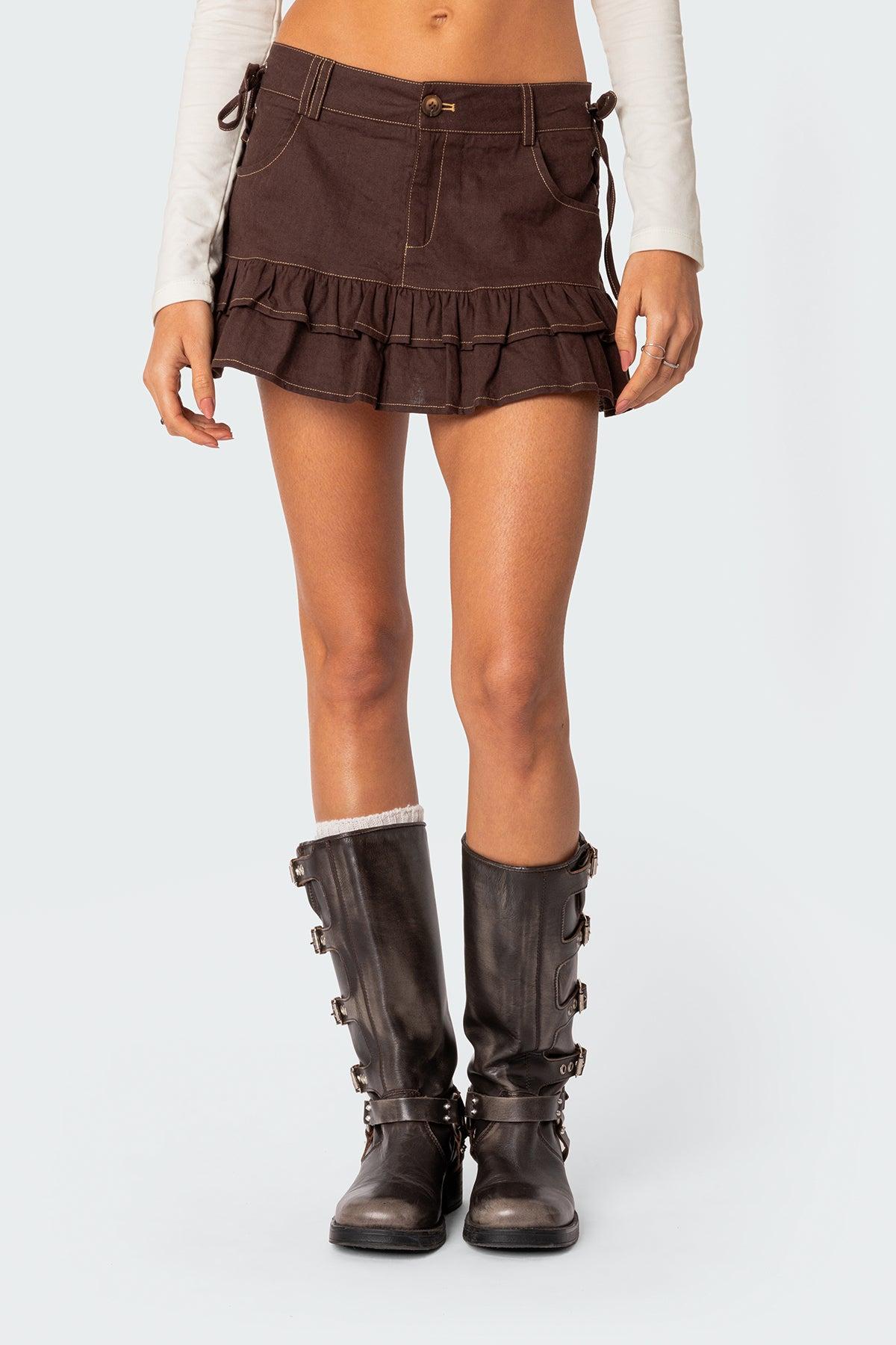 Dev Ruffle Linen Look Mini Skirt Product Image