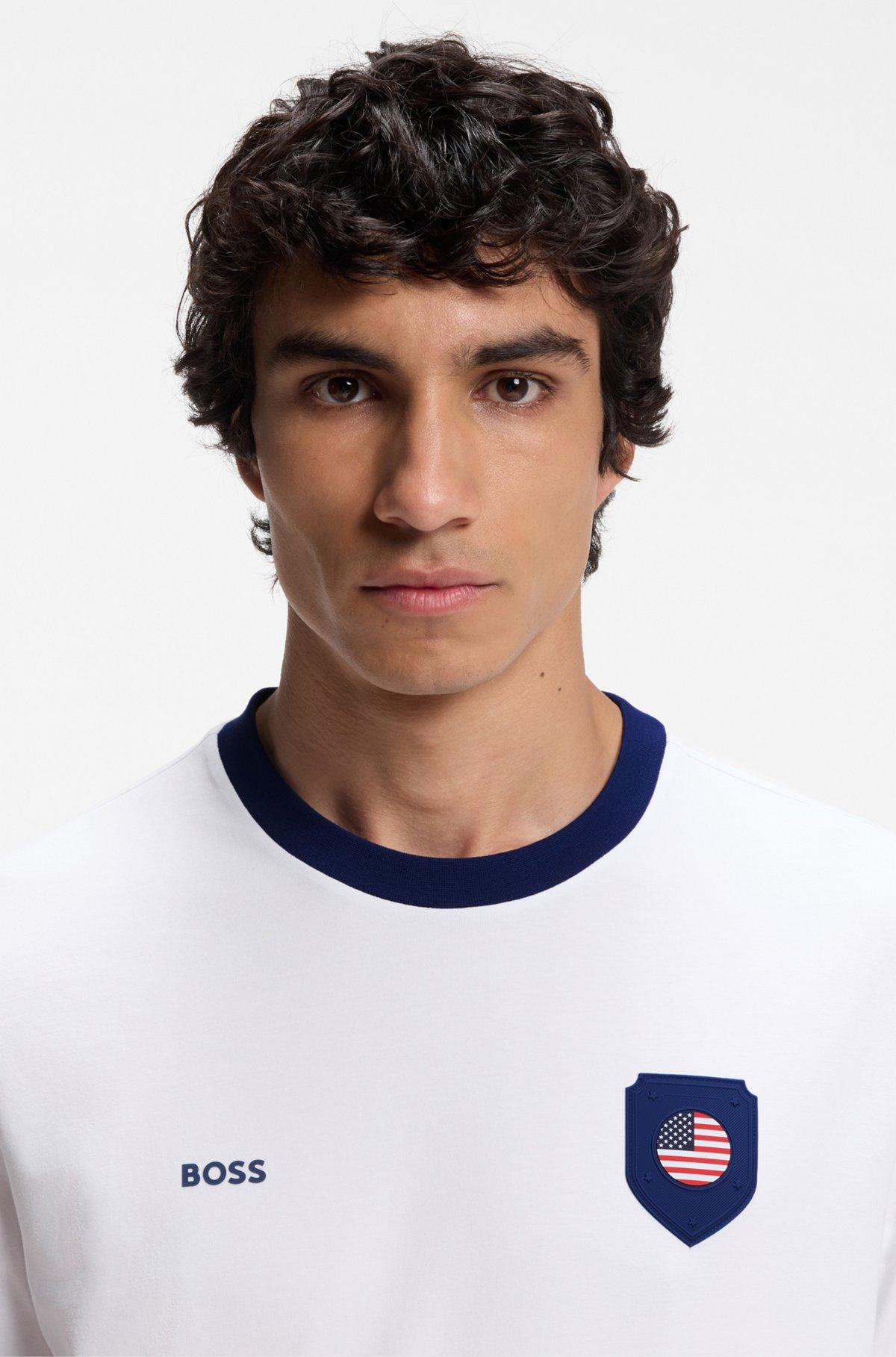 Stretch-cotton T-shirt with country flag and logo Product Image