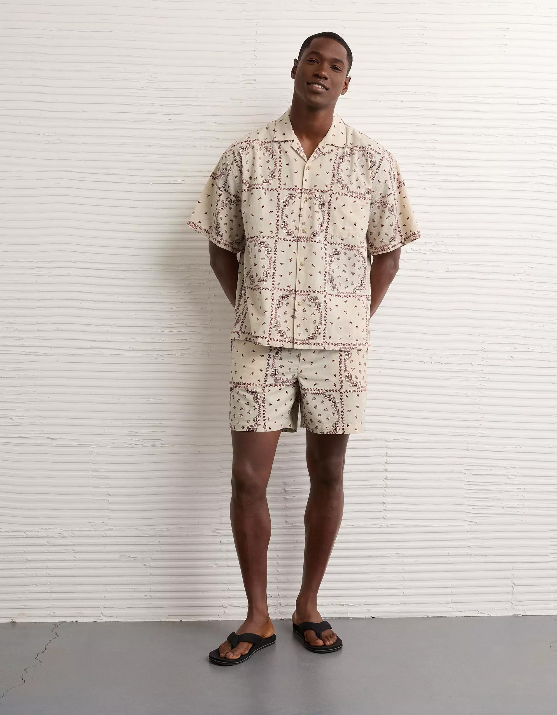 AE Poolside Linen-Blend Printed Button-Up Shirt Product Image