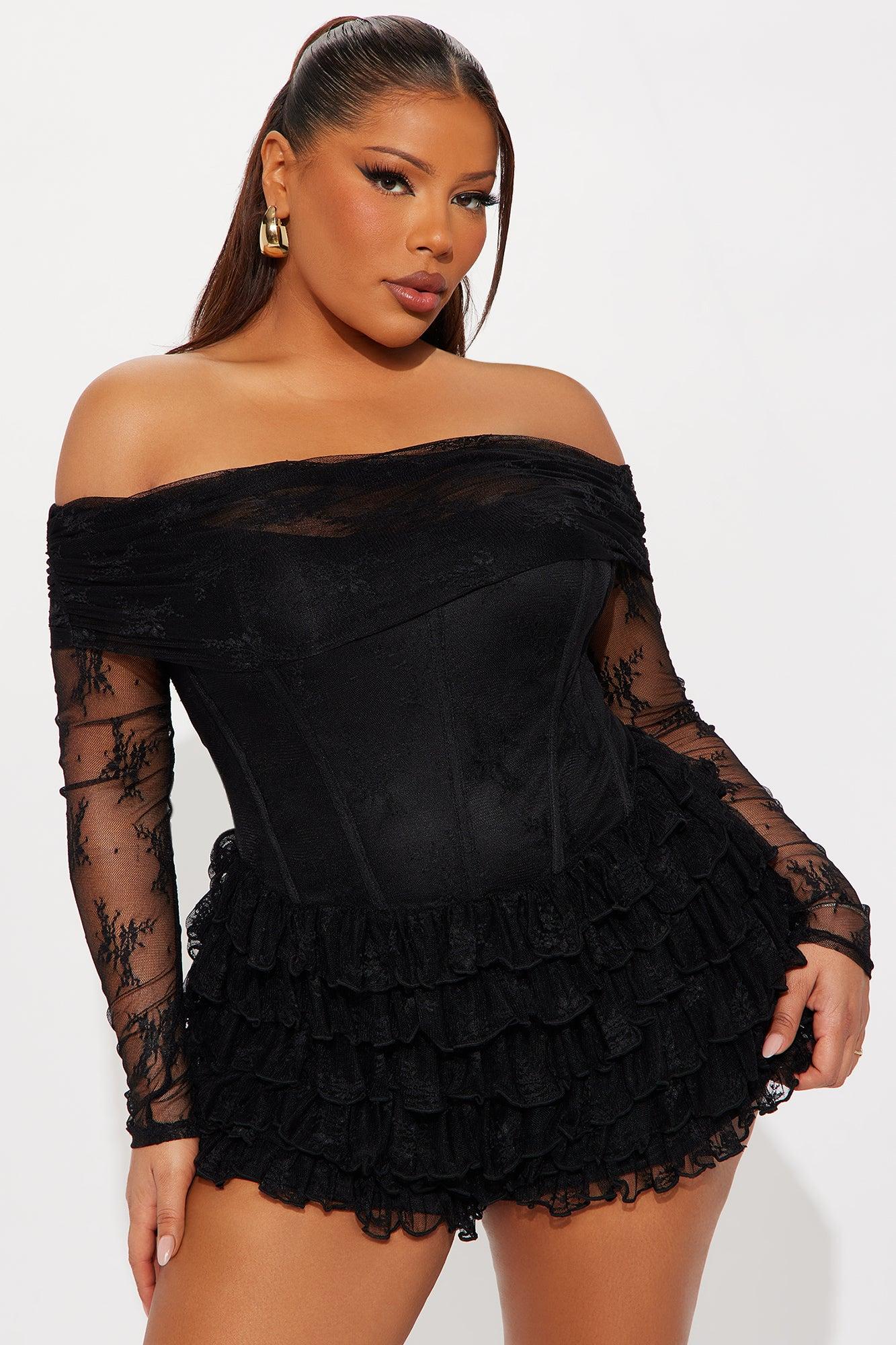 Sweet Rush Lace Ruffle Romper - Black Female Product Image
