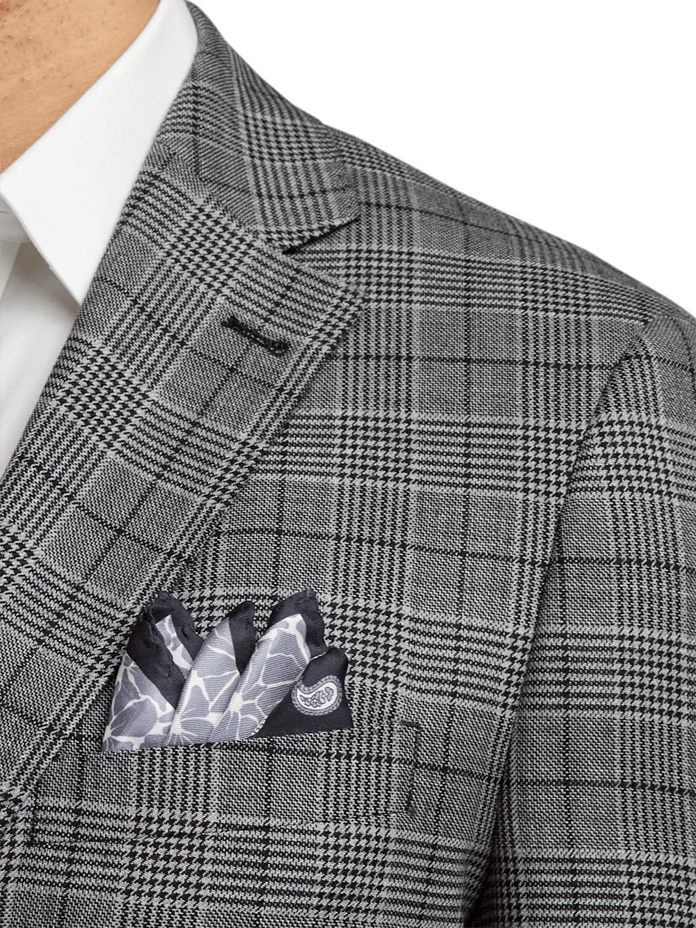 Wool Plaid Single Breasted Notch Lapel Sport Coat - Black/grey Product Image