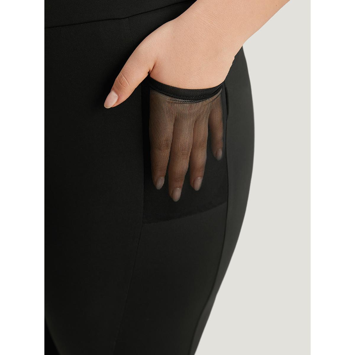 Plus Size Skinny Wideband Waist Mesh Patchwork Pocket Leggings Women Black Elegant High stretch Skinny High Rise Dailywear Leggings BloomChic 28/5X Product Image