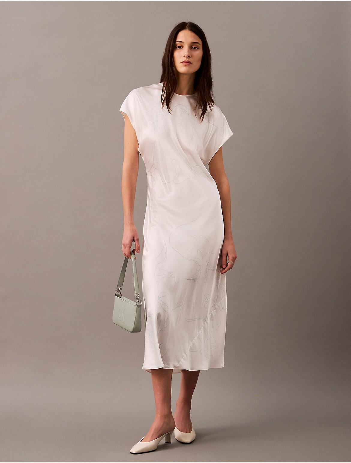 Calvin Klein Womens Crushed Satin Midi Sheath Dress - White Product Image