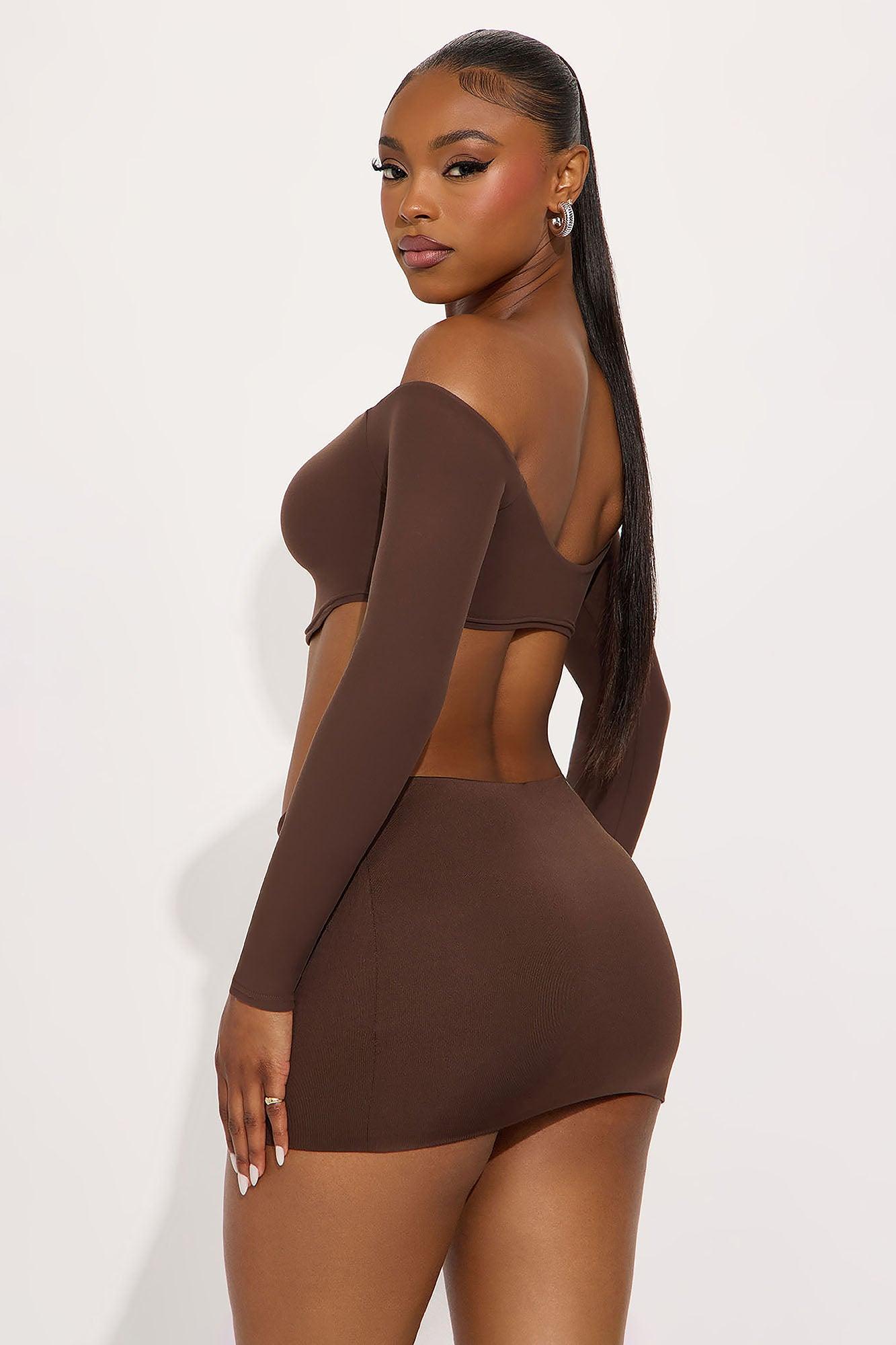 Second Skin Off Shoulder Cropped Top - Chocolate Female Product Image