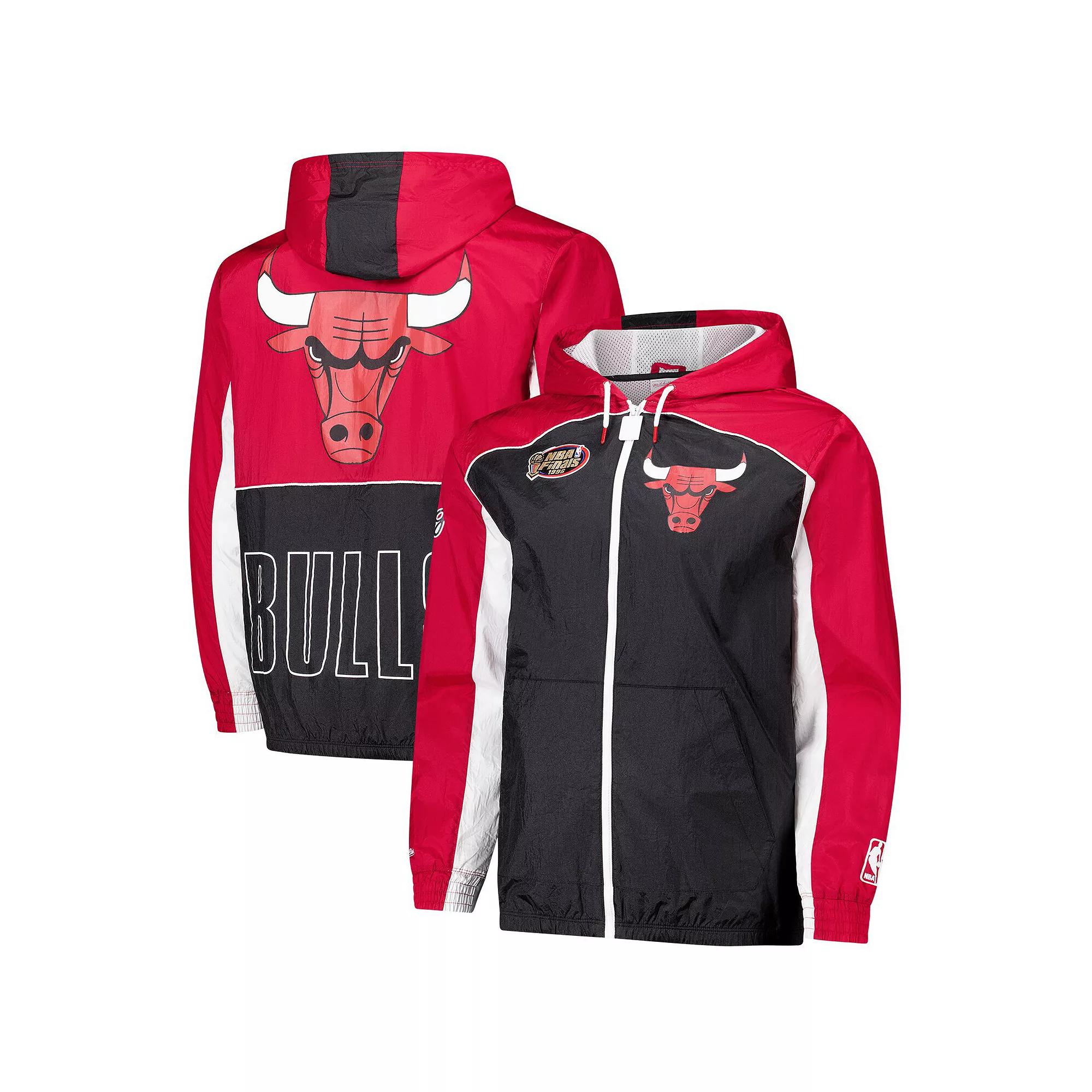Men's Mitchell & Ness Black/Red Chicago Bulls Hardwood Classics Big Shot Premium Full-Zip Windbreaker Jacket, Size: Large Product Image