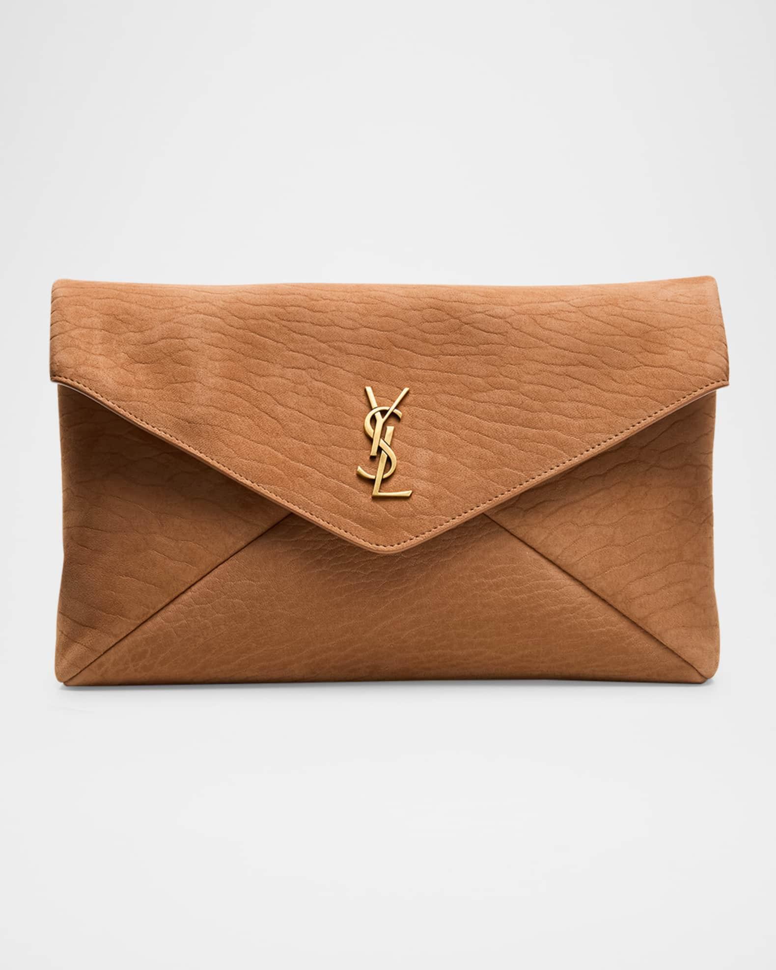 Large YSL Envelope Pouch Clutch Bag in Pebbled Leather  Product Image