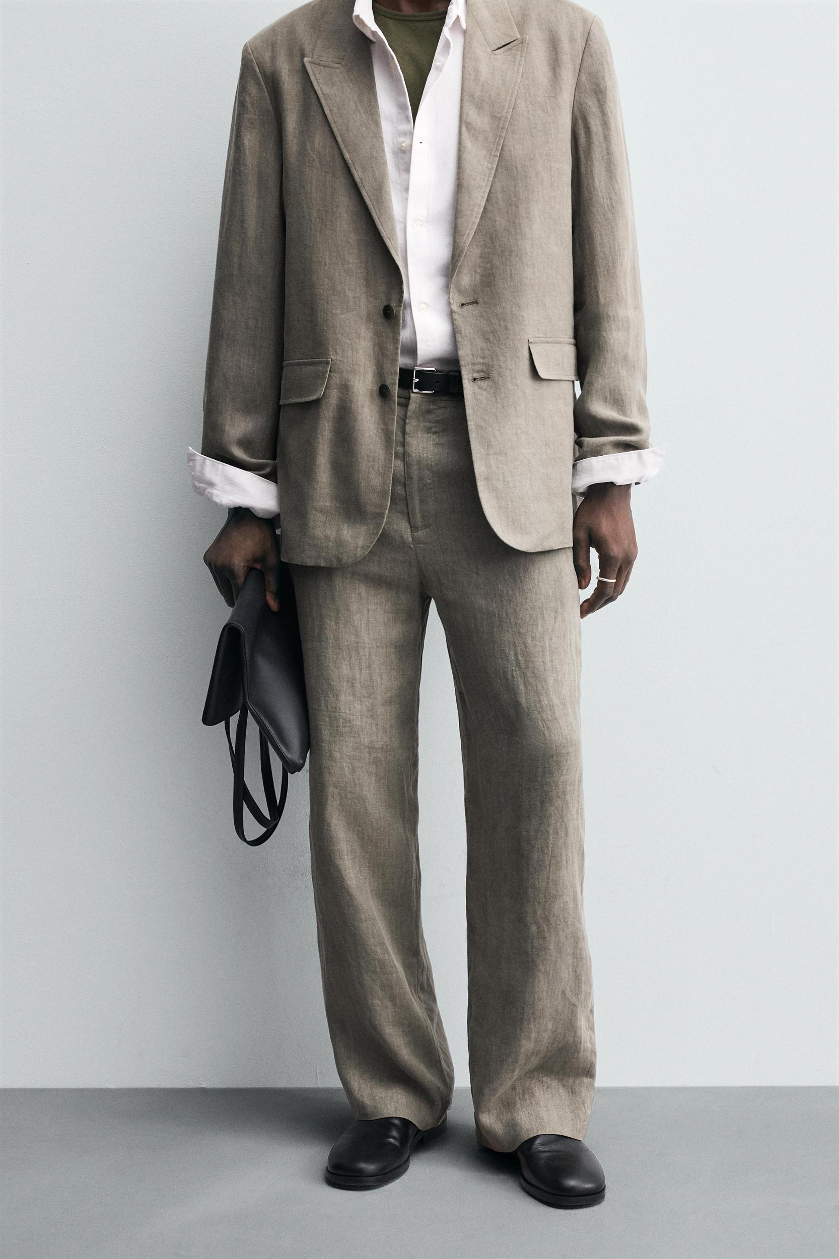 100% WASHED LINEN SUIT PANTS Product Image
