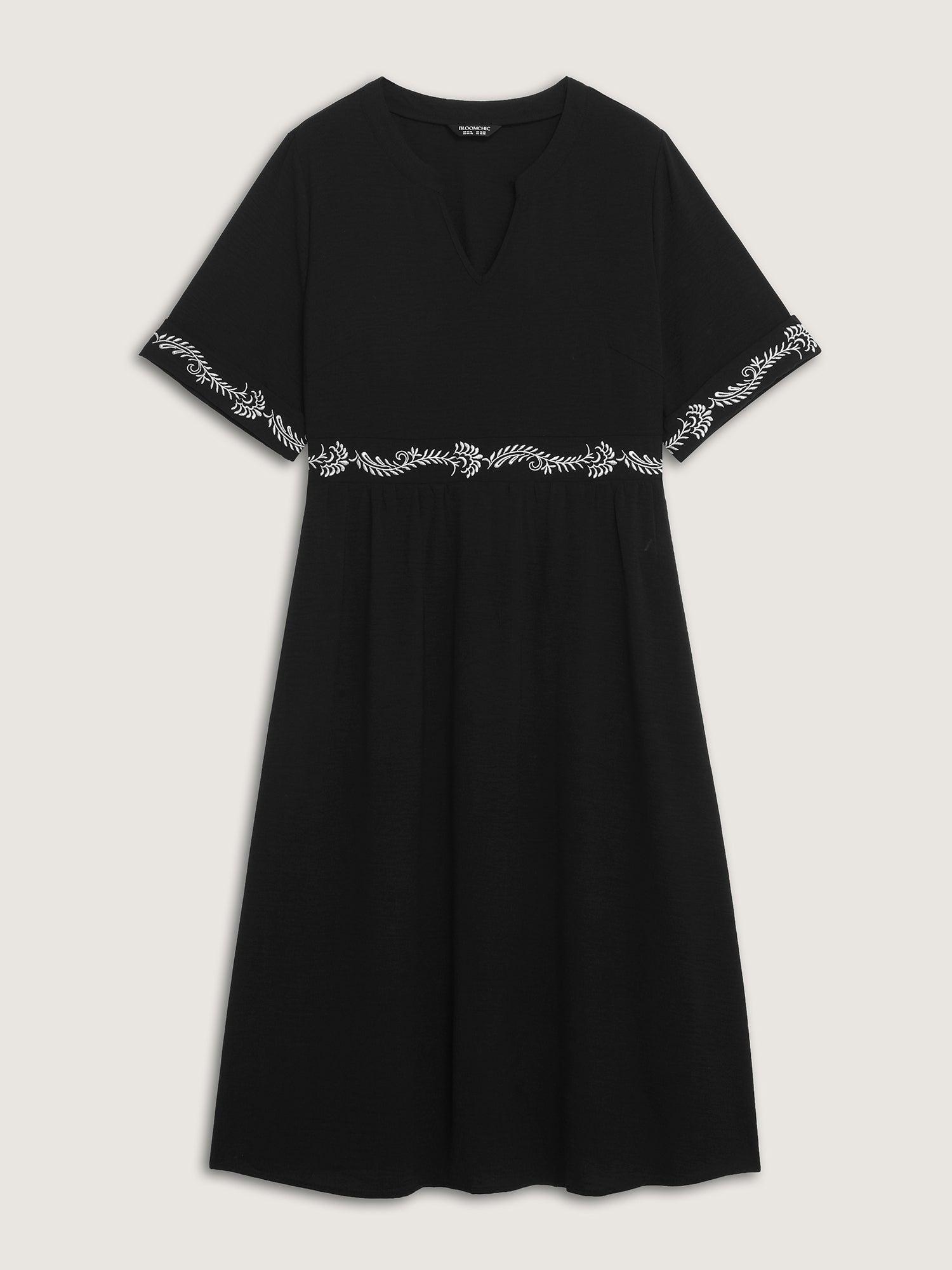 Embroidered Shirred Waist-Defining Maxi Dress Female Product Image
