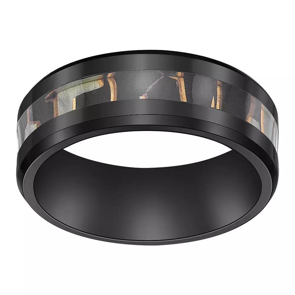 LYNX Men's Black Zirconium & Abalone Shell Inlay Ring, Size: 9, Two Tone Product Image