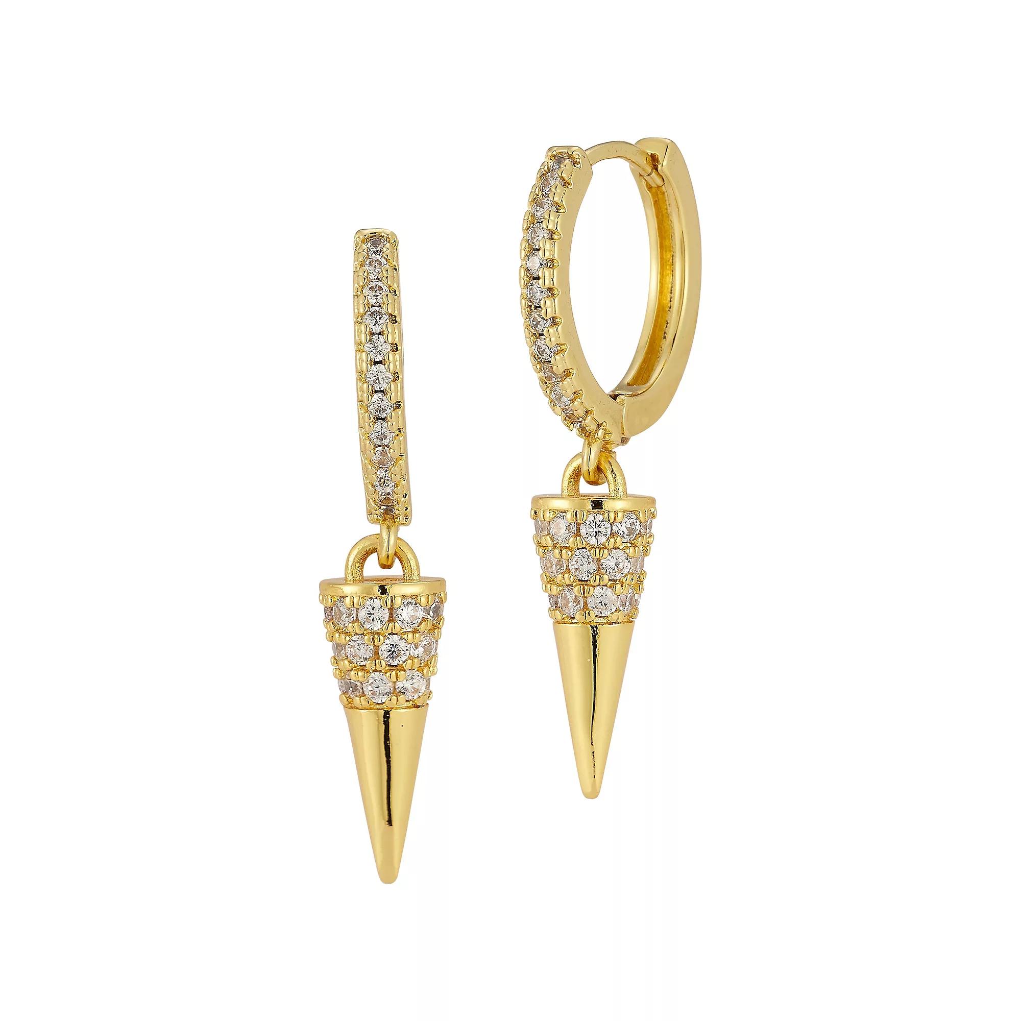 Cubic Zirconia Spike Charm Huggie Hoop Earrings, Women's, Gold Tone Product Image