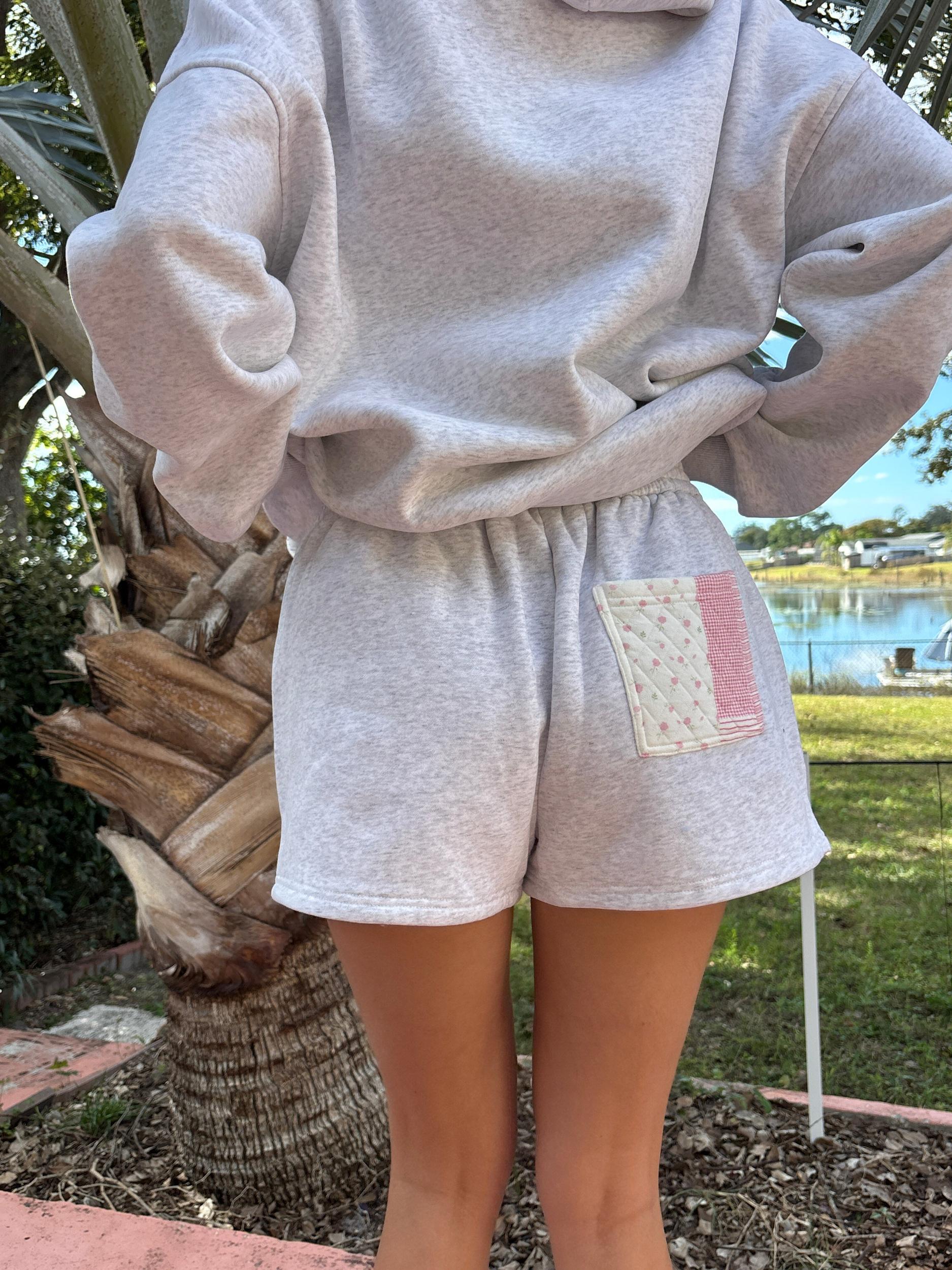 Pearl Grey Margo Patchwork Quilted Shorts Product Image